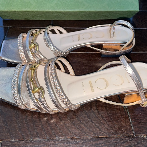 Gucci Ketty Rose Gold Leather Ankle Wrap Sandals - Picture 2 of 9